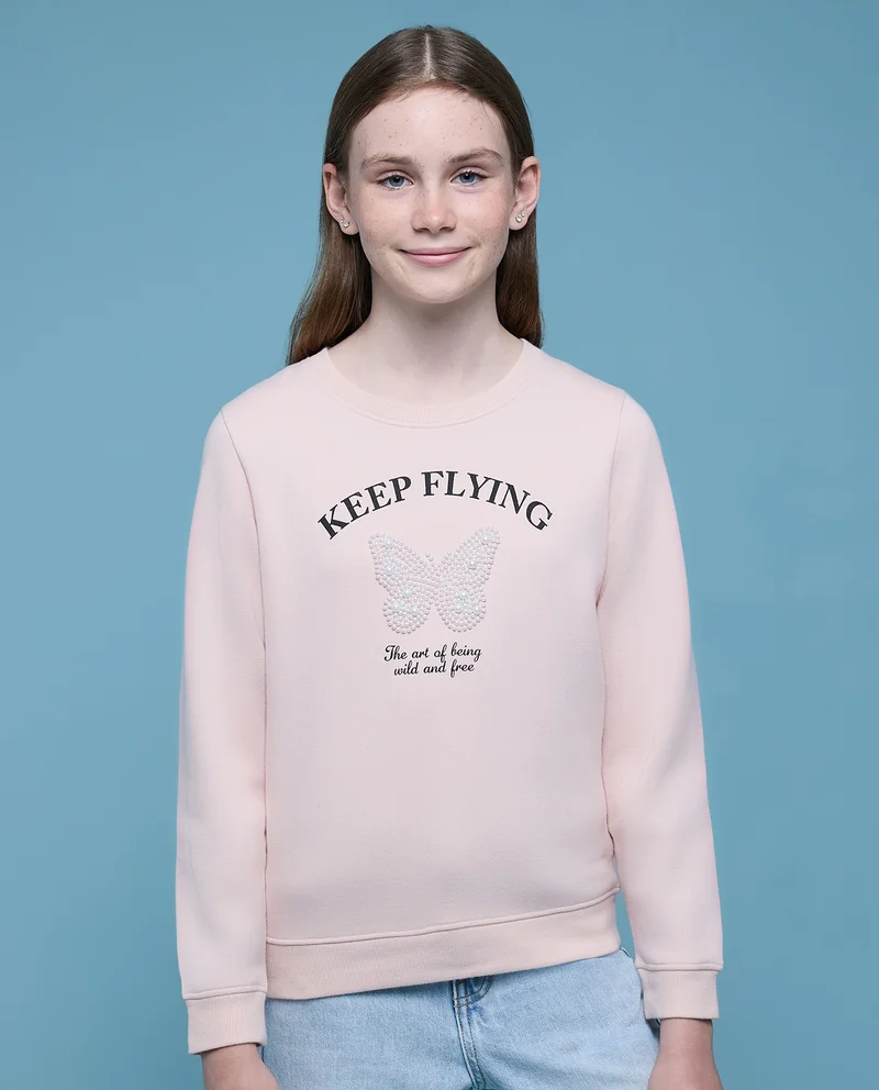 أر أند بي Printed Sweatshirt with Crew Neck and Long Sleeves