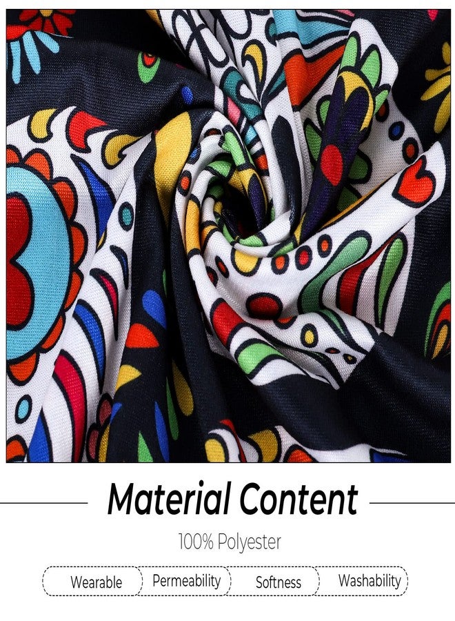 Whaline 4Pcs Halloween Chair Covers The Day of Dead Dining Chair Slipcovers Floral Skull Skeleton Pattern Stretch Elastic Seat Covers for Halloween Party Home Kitchen Hotel Restaurant Ceremony Decor - Image 3