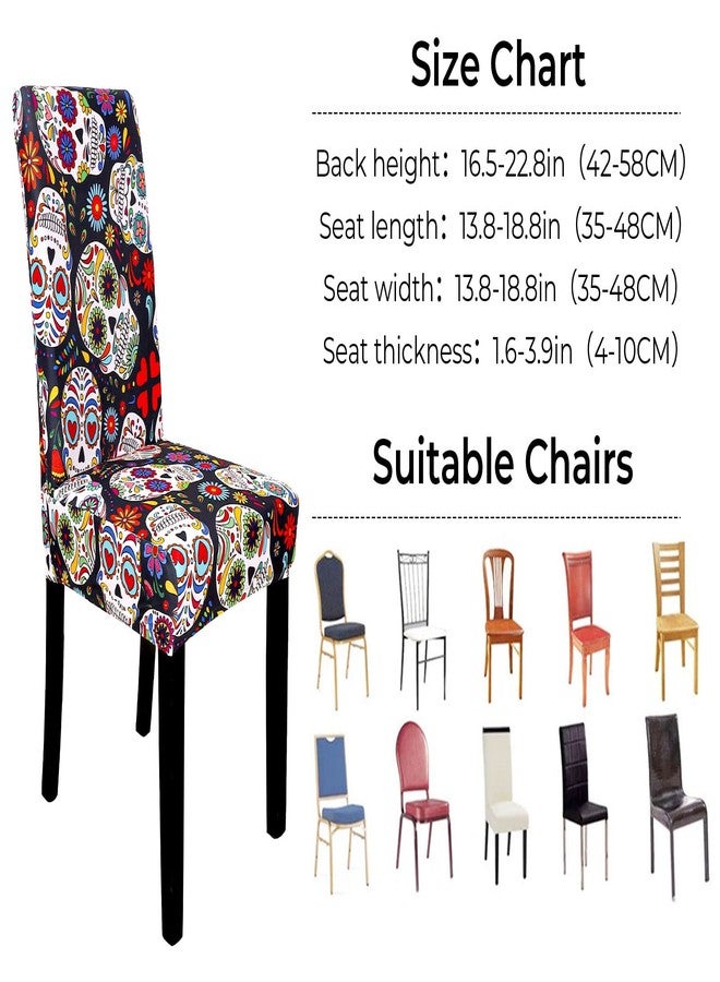 Whaline 4Pcs Halloween Chair Covers The Day of Dead Dining Chair Slipcovers Floral Skull Skeleton Pattern Stretch Elastic Seat Covers for Halloween Party Home Kitchen Hotel Restaurant Ceremony Decor - Image 2
