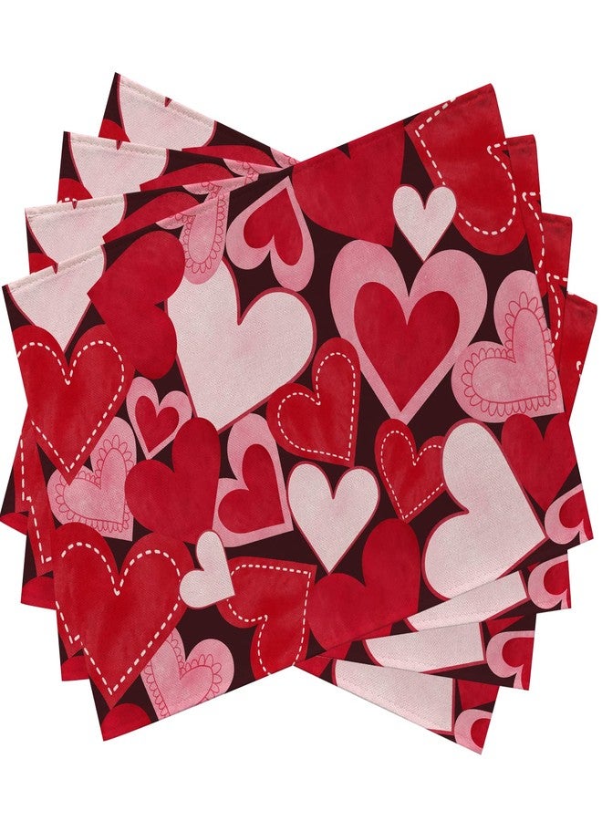 Seliem Red Pink Love Hearts Placemats Set of 4, Happy Valentine's Day White Farmhouse Dining Table Place Mats Home Kitchen Decor, Vintage Wedding Anniversary Holiday Decoration 12 x 18 Inch - Image 1