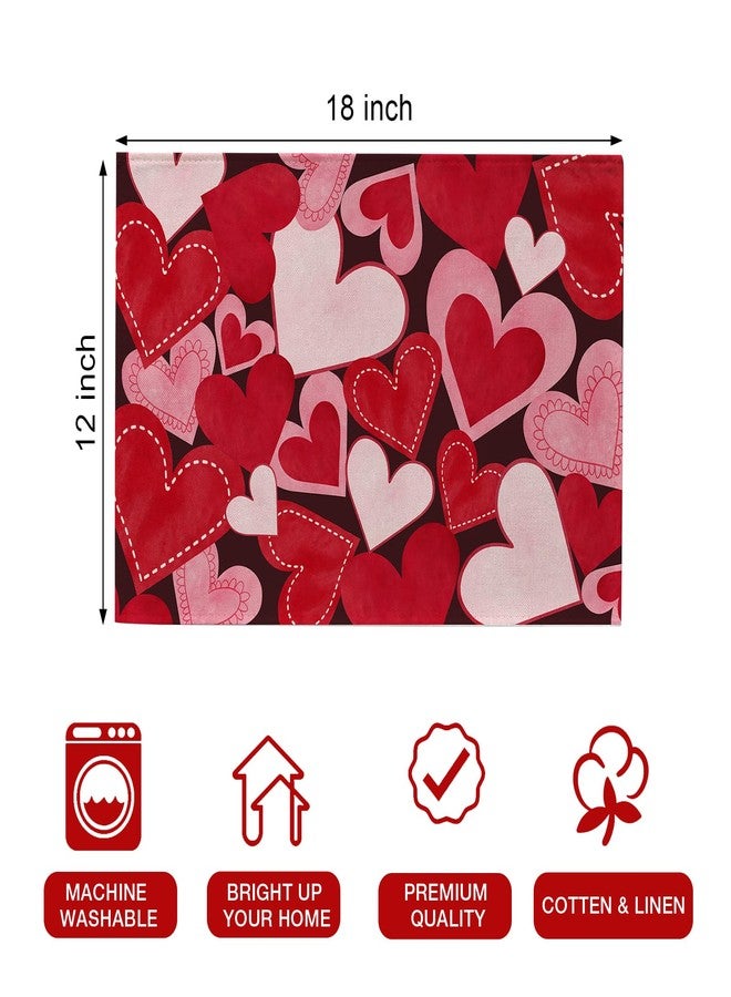 Seliem Red Pink Love Hearts Placemats Set of 4, Happy Valentine's Day White Farmhouse Dining Table Place Mats Home Kitchen Decor, Vintage Wedding Anniversary Holiday Decoration 12 x 18 Inch - Image 2