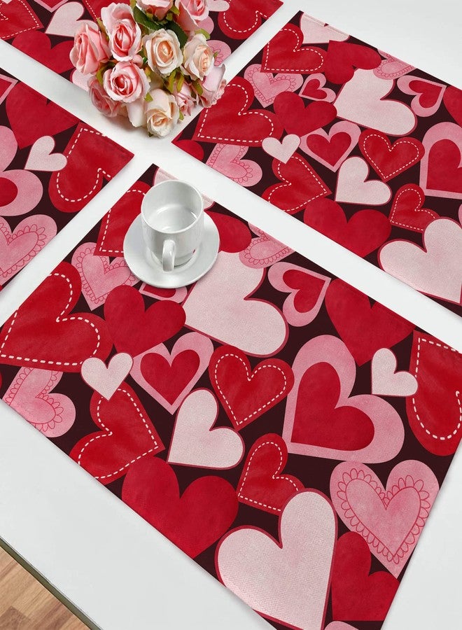 Seliem Red Pink Love Hearts Placemats Set of 4, Happy Valentine's Day White Farmhouse Dining Table Place Mats Home Kitchen Decor, Vintage Wedding Anniversary Holiday Decoration 12 x 18 Inch - Image 4