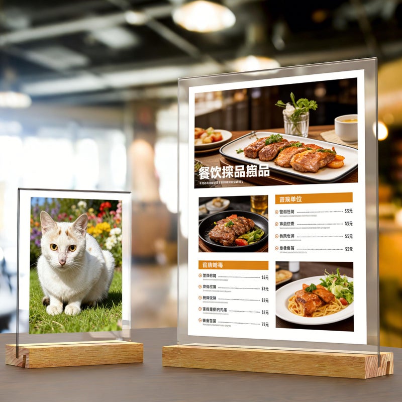 JDEA Acrylic Sign Holder with Wood Base 8.5x11 Inch Vertical and Slant Displays (2 Pack 8.5*11") - Image 2
