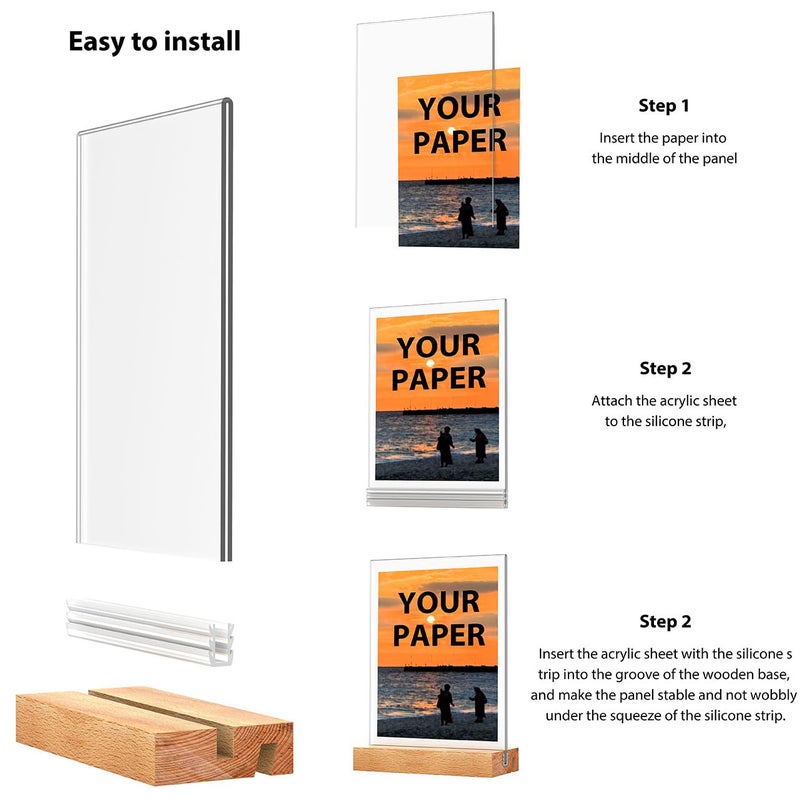 JDEA Acrylic Sign Holder with Wood Base 8.5x11 Inch Vertical and Slant Displays (2 Pack 8.5*11") - Image 4