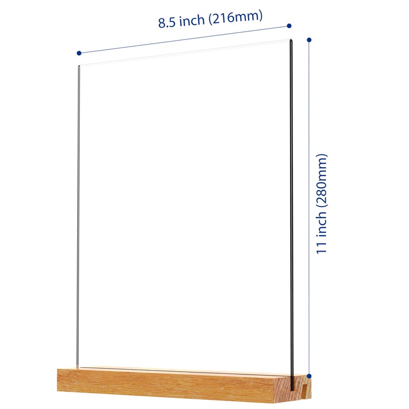 JDEA Acrylic Sign Holder with Wood Base 8.5x11 Inch Vertical and Slant Displays (2 Pack 8.5*11") - Image 3