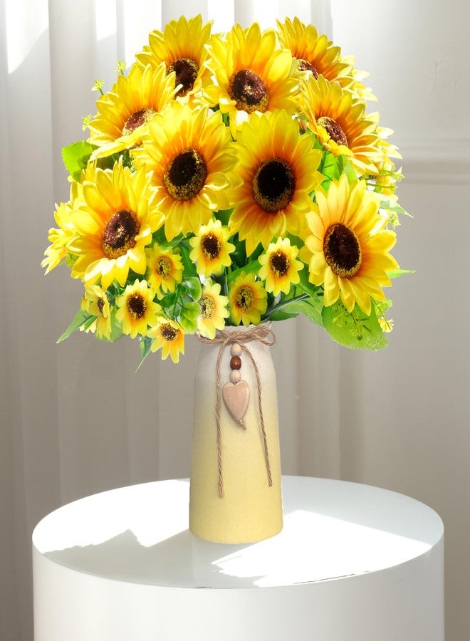 HEMYLU Artificial Sunflower Arrangement in Ceramic Vase – Fake Silk Sunflowers Table Centerpiece Decoration, Stylish Artificial Flowers with Vase for Home Table Dining Room - Image 1