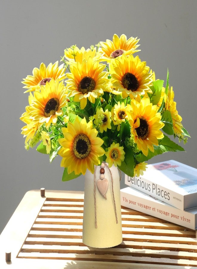 HEMYLU Artificial Sunflower Arrangement in Ceramic Vase – Fake Silk Sunflowers Table Centerpiece Decoration, Stylish Artificial Flowers with Vase for Home Table Dining Room - Image 3