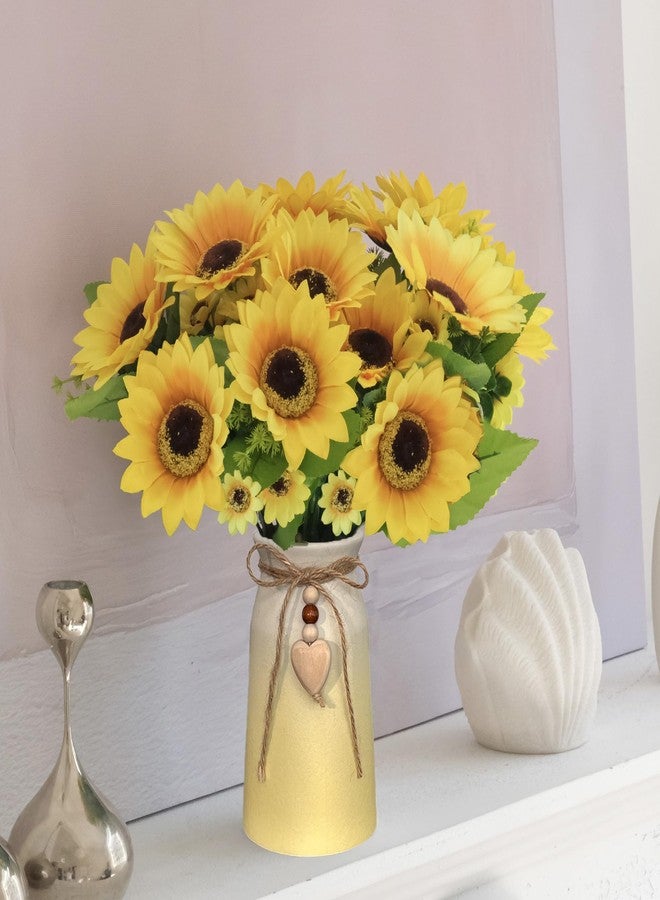 HEMYLU Artificial Sunflower Arrangement in Ceramic Vase – Fake Silk Sunflowers Table Centerpiece Decoration, Stylish Artificial Flowers with Vase for Home Table Dining Room - Image 4