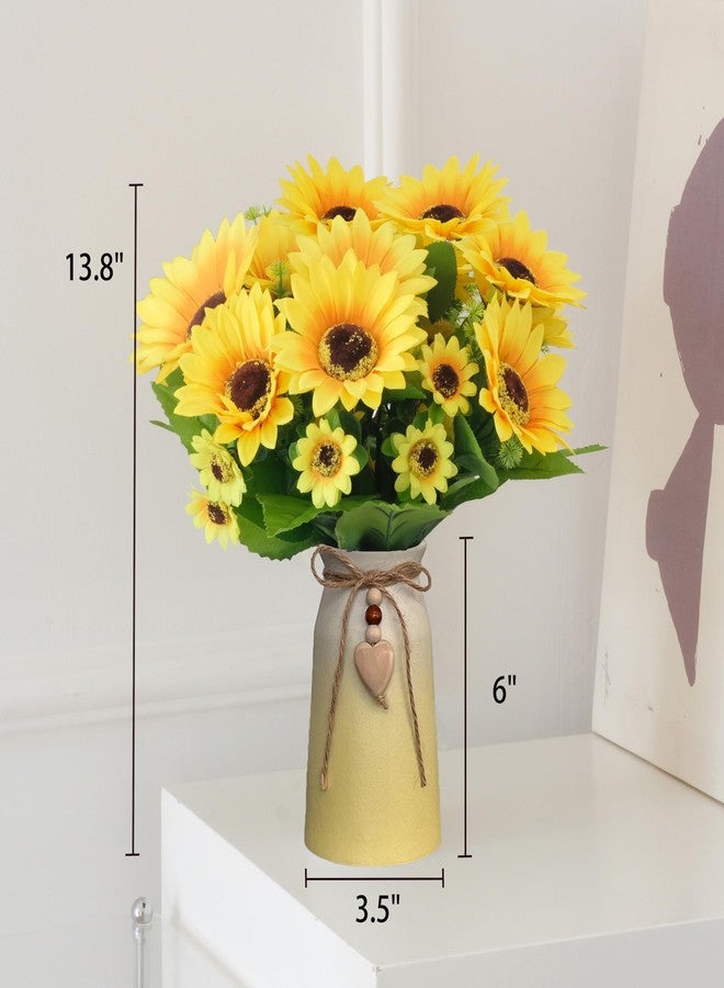 HEMYLU Artificial Sunflower Arrangement in Ceramic Vase – Fake Silk Sunflowers Table Centerpiece Decoration, Stylish Artificial Flowers with Vase for Home Table Dining Room - Image 2