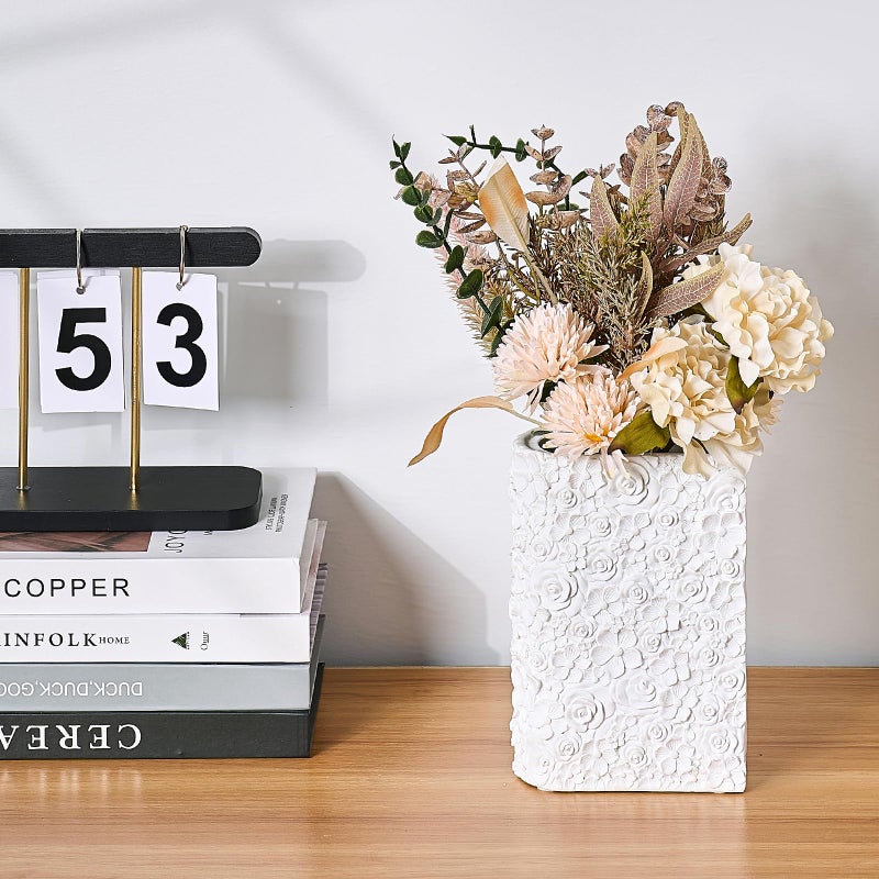 HOLOLA Hand-Carved 3D Book Vase - Decorative White Flowers Vases for Home & Office, Unique Bookend Vase for Bookshelves, Artificial Floral Display, Gift for Book Lovers (Home Decor, Desk Decor) - Image 3