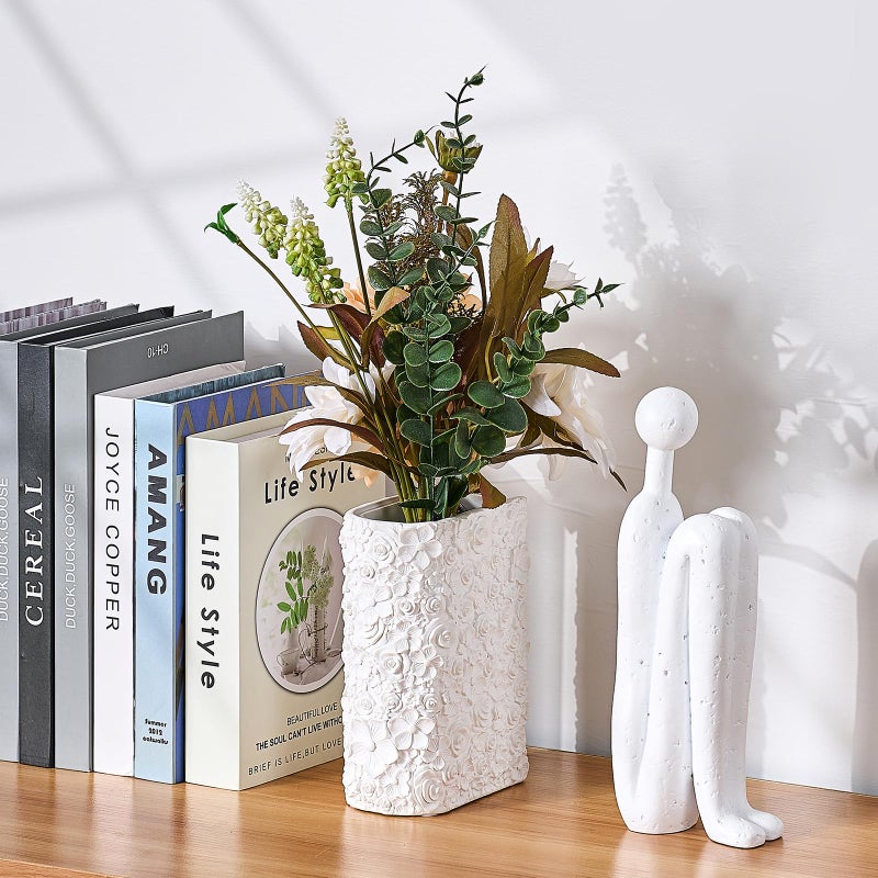 HOLOLA Hand-Carved 3D Book Vase - Decorative White Flowers Vases for Home & Office, Unique Bookend Vase for Bookshelves, Artificial Floral Display, Gift for Book Lovers (Home Decor, Desk Decor) - Image 4