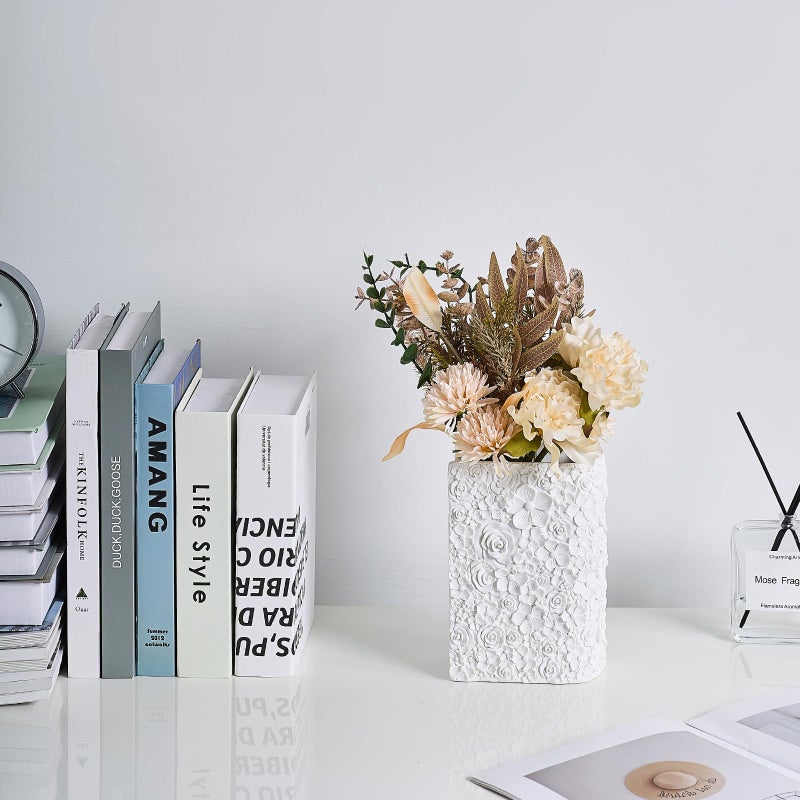 HOLOLA Hand-Carved 3D Book Vase - Decorative White Flowers Vases for Home & Office, Unique Bookend Vase for Bookshelves, Artificial Floral Display, Gift for Book Lovers (Home Decor, Desk Decor) - Image 5