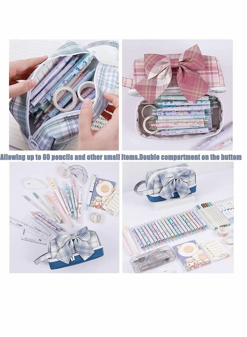 SYOSI Pencil Case, Plaid Bowknot Pencil, Pouch Canvas Marker Pen Case, Portable Cosmetic Bag, for Student Teens Girls Adults Large Capacity Pencil Box (2-red) - Image 4