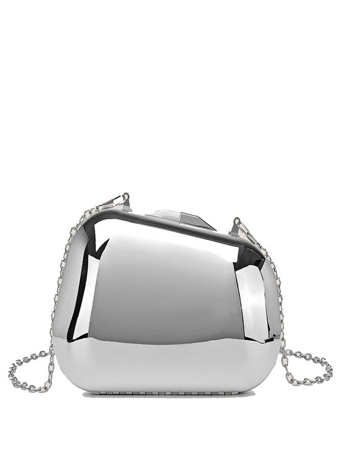 Buric Clutch Purse for Women Metallic Evening Bag Acrylic Shell Handbag With Chain for Wedding Party Prom Silver - Image 1