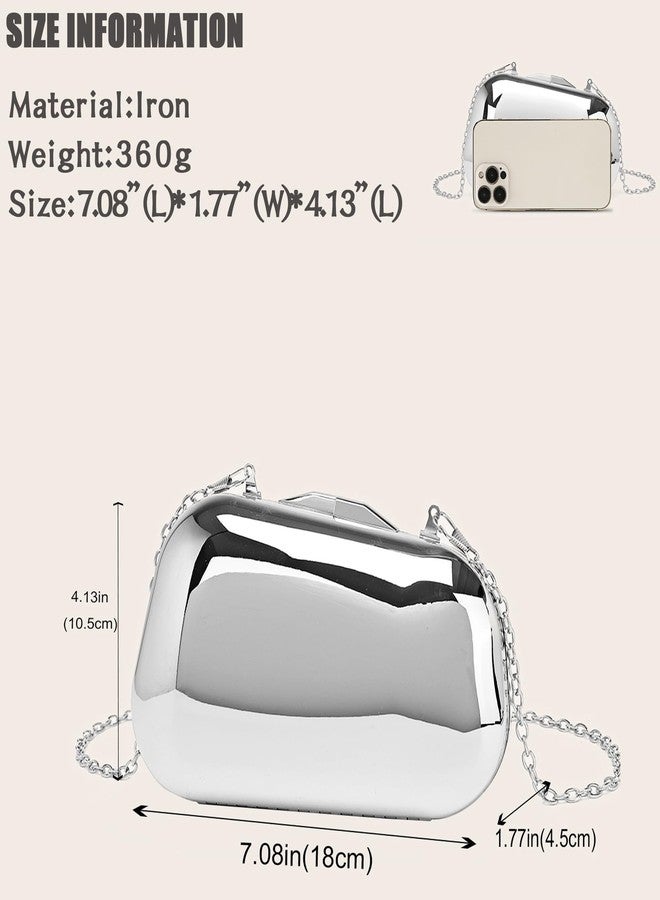 Buric Clutch Purse for Women Metallic Evening Bag Acrylic Shell Handbag With Chain for Wedding Party Prom Silver - Image 3