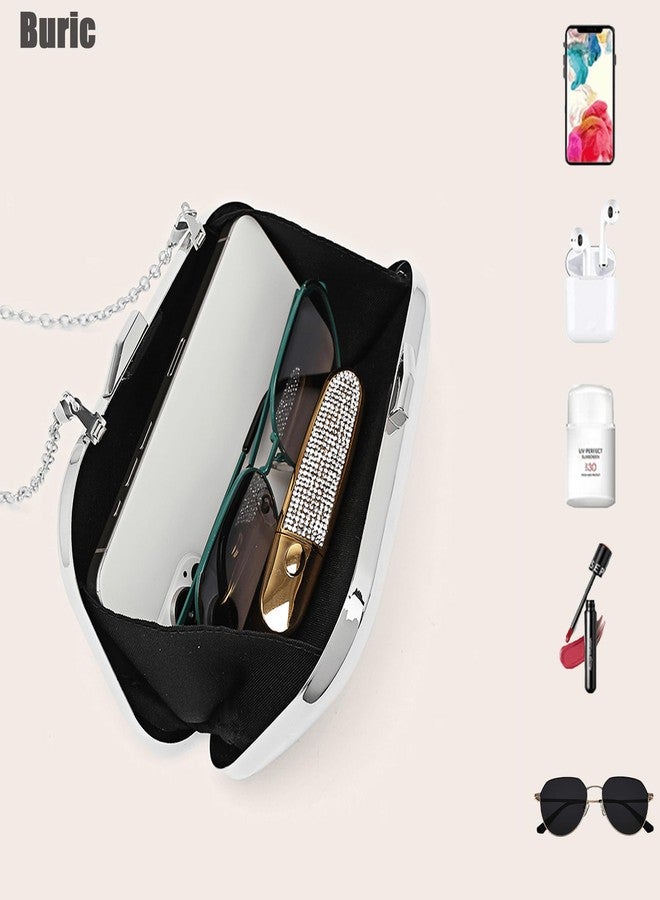 Buric Clutch Purse for Women Metallic Evening Bag Acrylic Shell Handbag With Chain for Wedding Party Prom Silver - Image 4