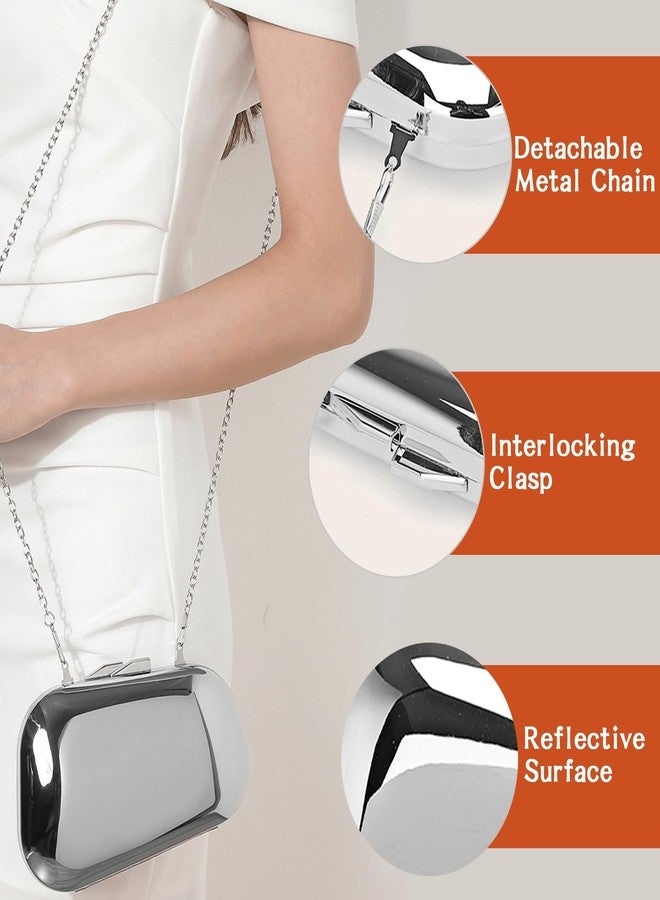 Buric Clutch Purse for Women Metallic Evening Bag Acrylic Shell Handbag With Chain for Wedding Party Prom Silver - Image 5
