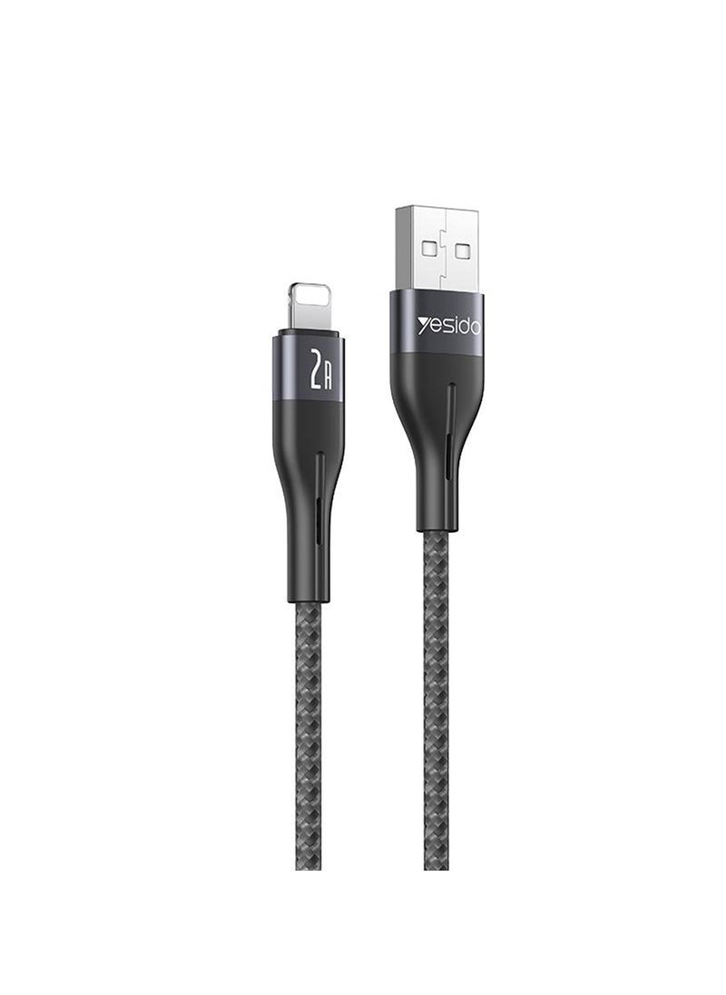 Yesido - Yesido CA121C Fast Charging USB to Lightning 1 Meter Aluminum Alloy + Cotton Cable Cable Max 2A - Black - Image 1