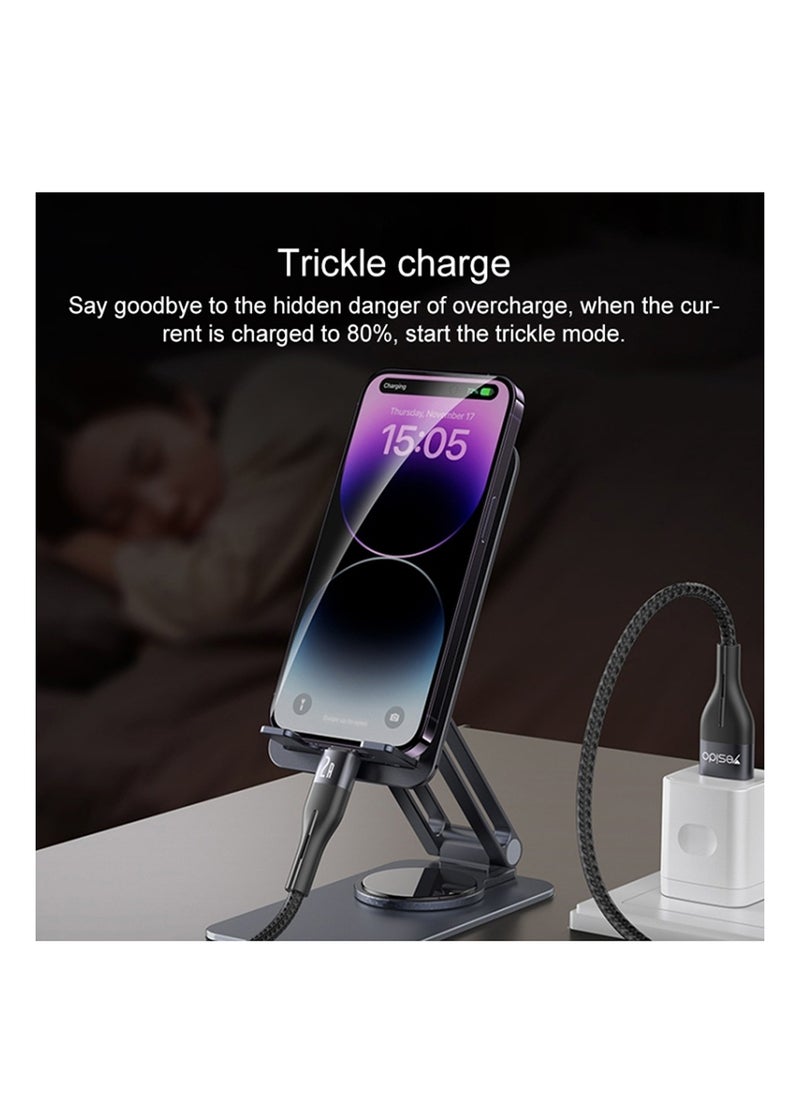 Yesido - Yesido CA121C Fast Charging USB to Lightning 1 Meter Aluminum Alloy + Cotton Cable Cable Max 2A - Black - Image 1