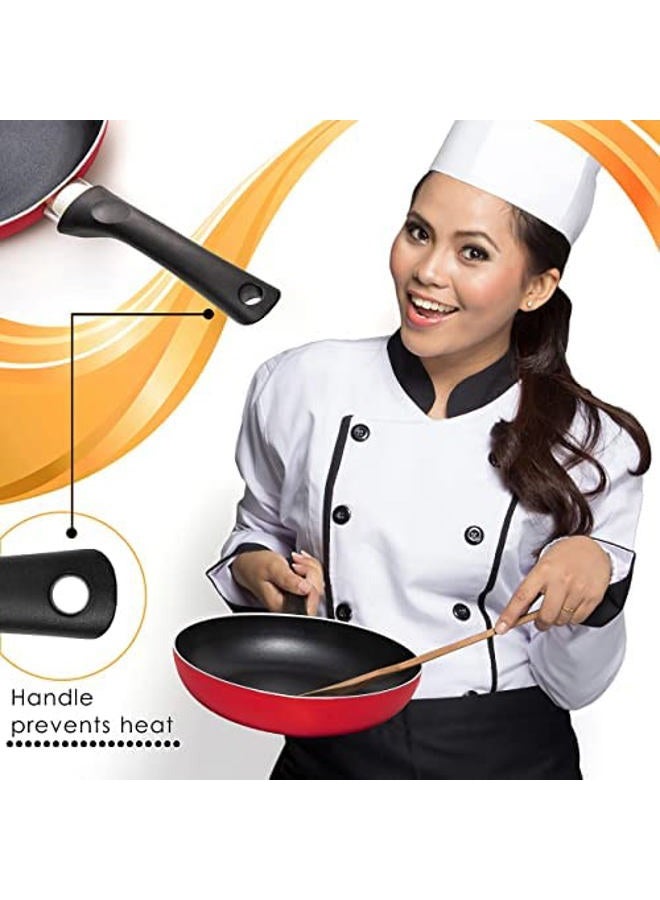 Moss & Stone 3 Peice Pots & Pans Set Nonstick Cookware Set, Aluminum Pots and Pans, Red Pots and Pans Set with Glass Lid, Dishwasher Safe, Cooking Set - Image 3