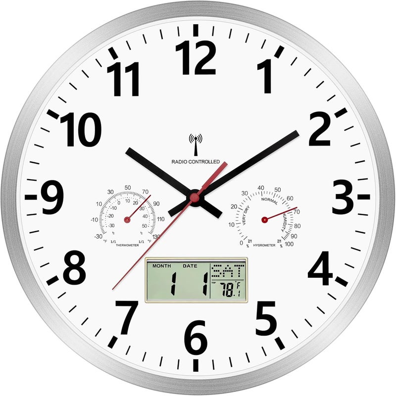 Foxtop Radio Digital Analogue Wall Clock 30 cm with LCD Display – Digital Radio Clock with Automatic Time Adjustment, Temperature, Date & Day of the Week, Silent – Kitchen Clock for Living Room - Image 1