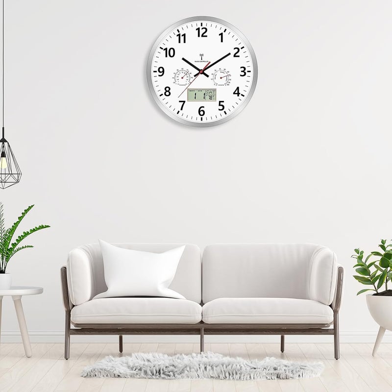Foxtop Radio Digital Analogue Wall Clock 30 cm with LCD Display – Digital Radio Clock with Automatic Time Adjustment, Temperature, Date & Day of the Week, Silent – Kitchen Clock for Living Room - Image 5