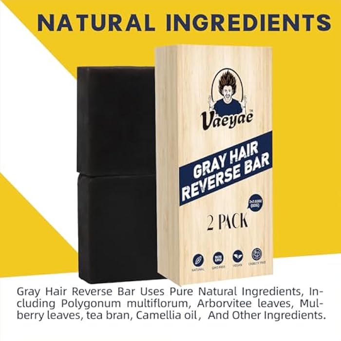 VAEYAE 2 Pcs Gray Hair Reverse Bar to Restore Hair Color, Shampoo and Conditioner 2 in 1 Soap for Stronger & Smoother Hair, Men & Women Black Soap Reduces and Cover Grey Hair, For Hair Thickening and Darking - Image 3