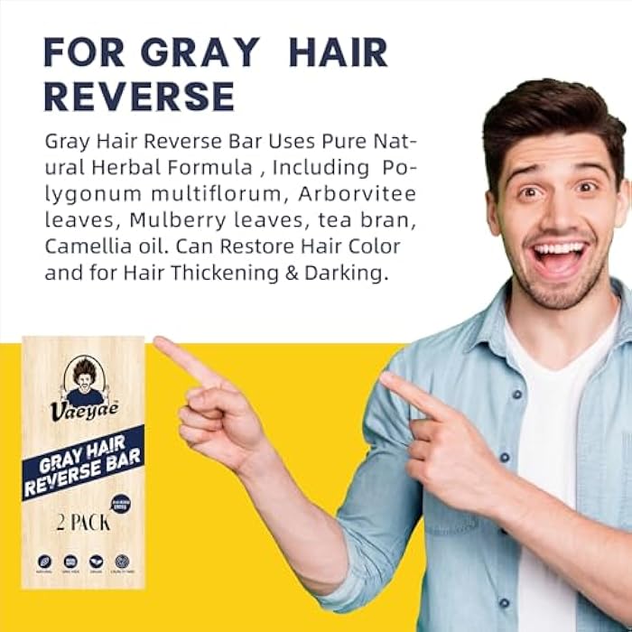 VAEYAE 2 Pcs Gray Hair Reverse Bar to Restore Hair Color, Shampoo and Conditioner 2 in 1 Soap for Stronger & Smoother Hair, Men & Women Black Soap Reduces and Cover Grey Hair, For Hair Thickening and Darking - Image 2