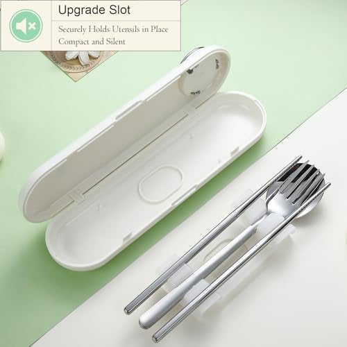 DEVICO Travel Utensils with Case Cute, Reusable Silverware for Lunch, Portable Cutlery Set, 18/8 Stainless Steel Fork Spoon Chopsticks in Cartoon Case, Dishwasher Safe (White) - Image 3