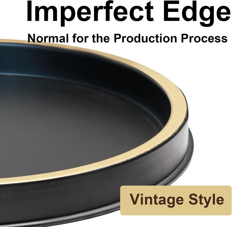 HGF Round Tray for Kitchen Countertop, 12 Inch Lightweight Metal Trays for Napkin Holder Condiment Spice Organizer, Decorative Tray for Coffee Table Kitchen Decor, Black Brushed Gold - Image 3