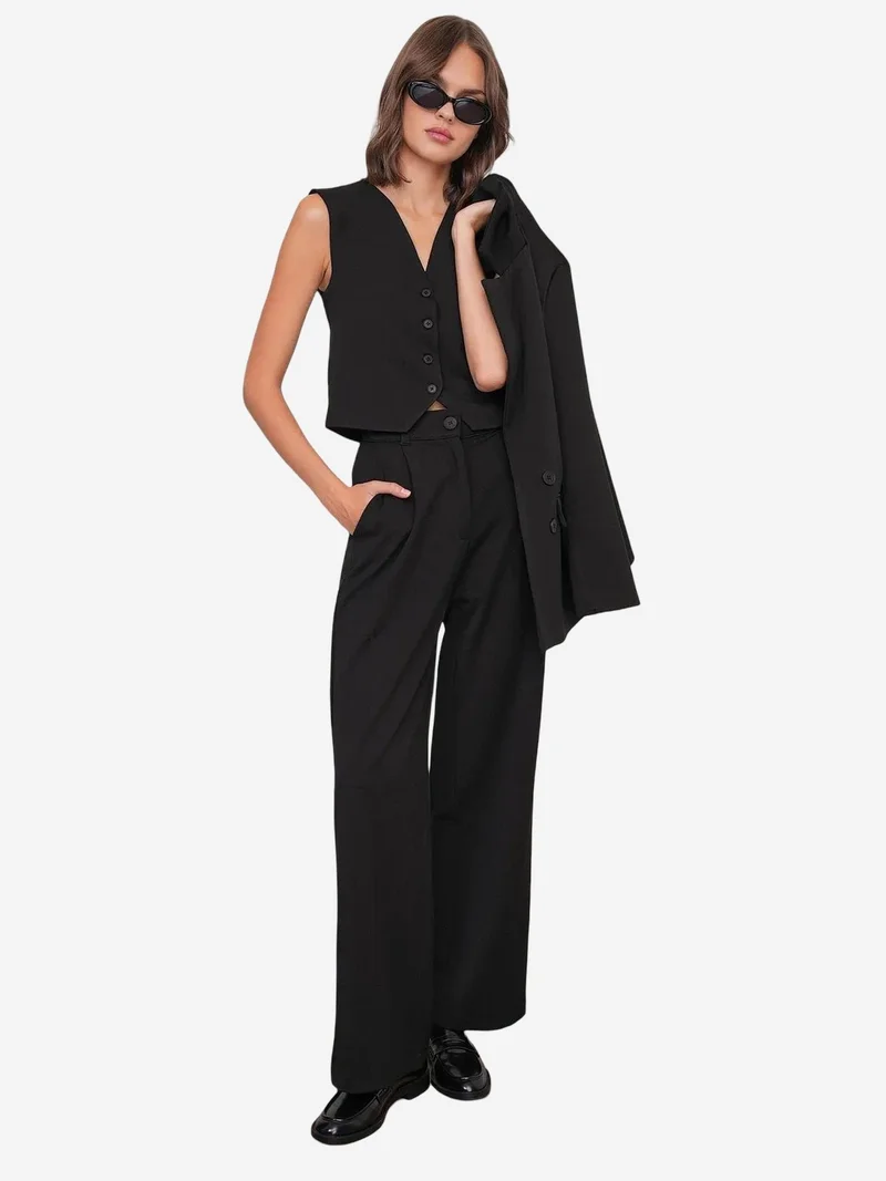 Mixray Black Mixray Pleated Palazzo Pants with Pockets for Women | Best Price UAE