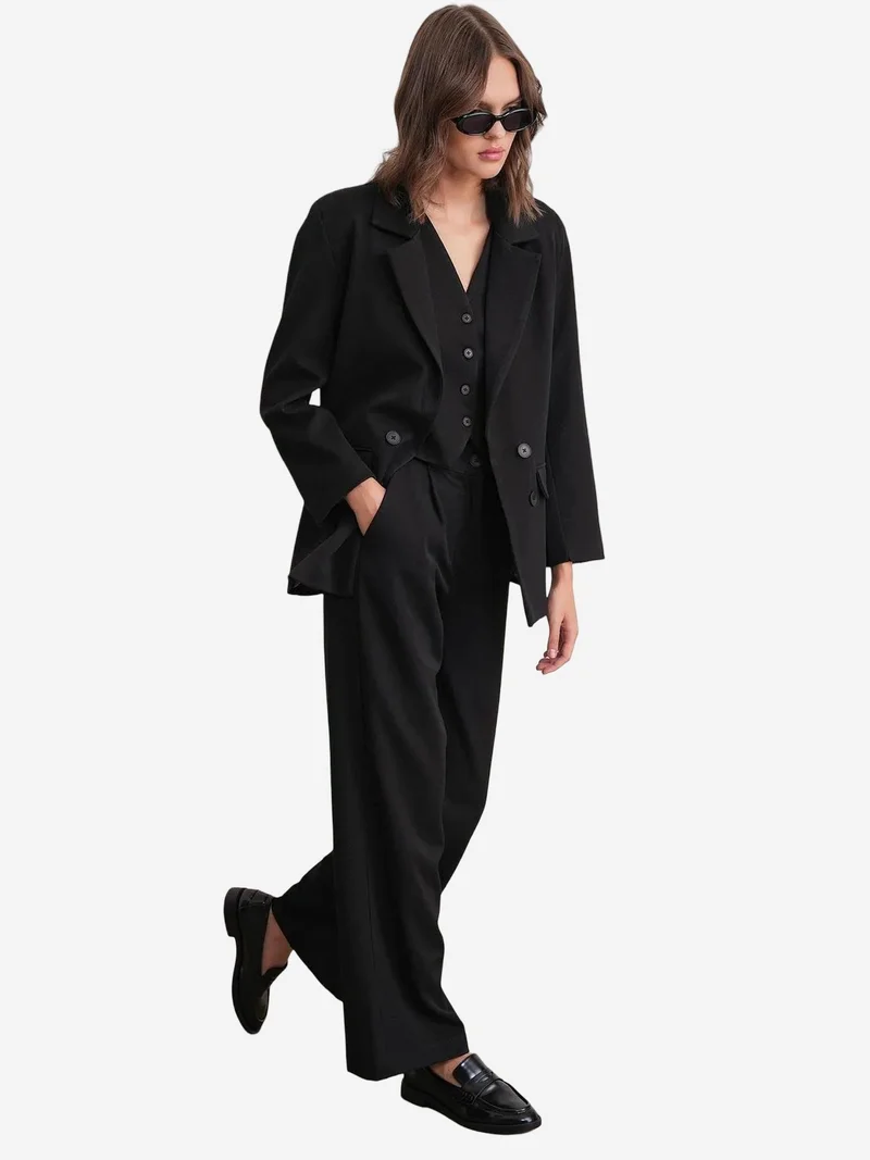 Mixray Black Mixray Pleated Palazzo Pants with Pockets for Women | Best Price UAE