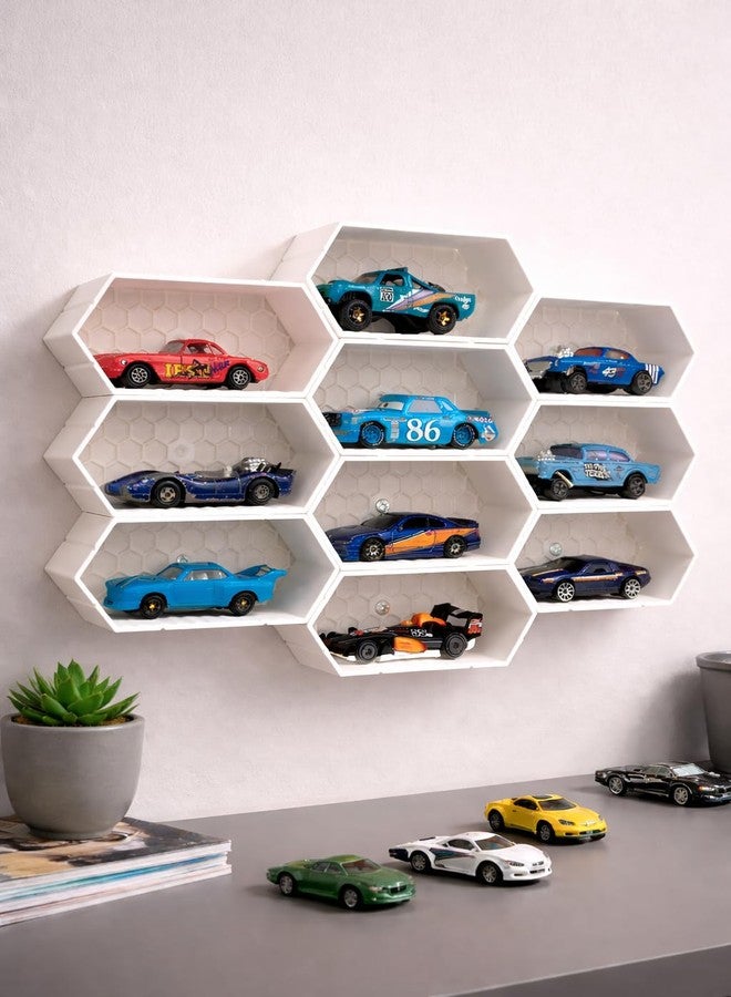 HICHISO Modular 1:64 Scale Die cast Cars Display | Premium Wall Display | Mini Car Showcase for Collectors | Compatible with HOT Wheels, Matchbox, Mini GT (Without Toys) | White (Pack of 10) - Image 1
