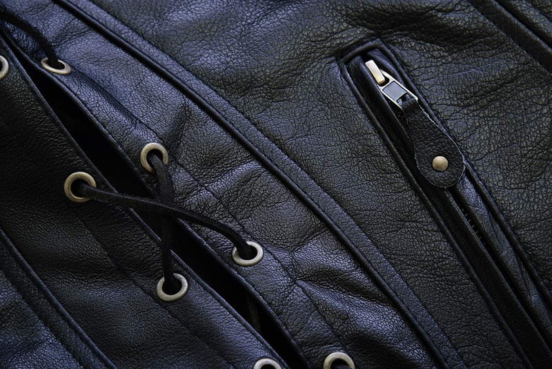 Leatherick Women Top Grain Genuine Buffalo Black Ladies Leather Vests for Motorcycle Bikers (as1, alpha, m, regular, regular, Black (Plain), M) - Image 2