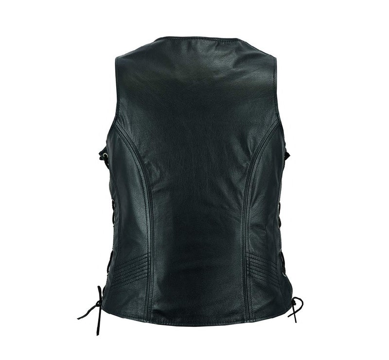 Leatherick Women Top Grain Genuine Buffalo Black Ladies Leather Vests for Motorcycle Bikers (as1, alpha, m, regular, regular, Black (Plain), M) - Image 4