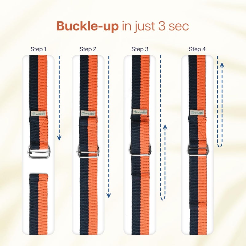 WISELIFE Yoga Stretch Belt/Strap | Best for Daily Stretching, Yoga, Pilates, Physical Therapy, Fitness | 8 Feet Premium Cotton Strech Band (Orange - Navy Blue) - Image 4