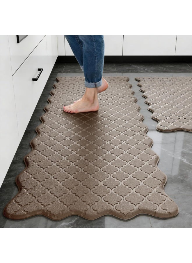 Arabest Kitchen Rug & Mat, Scalloped Embossed Kitchen Mats for Floor 2PCS Cushioned Anti Fatigue Waterproof Foam Kitchen Rugs Non Slip Washable Standing Mat for Office Sink, 44 * 75+44 * 120CM (Brown) - Image 1