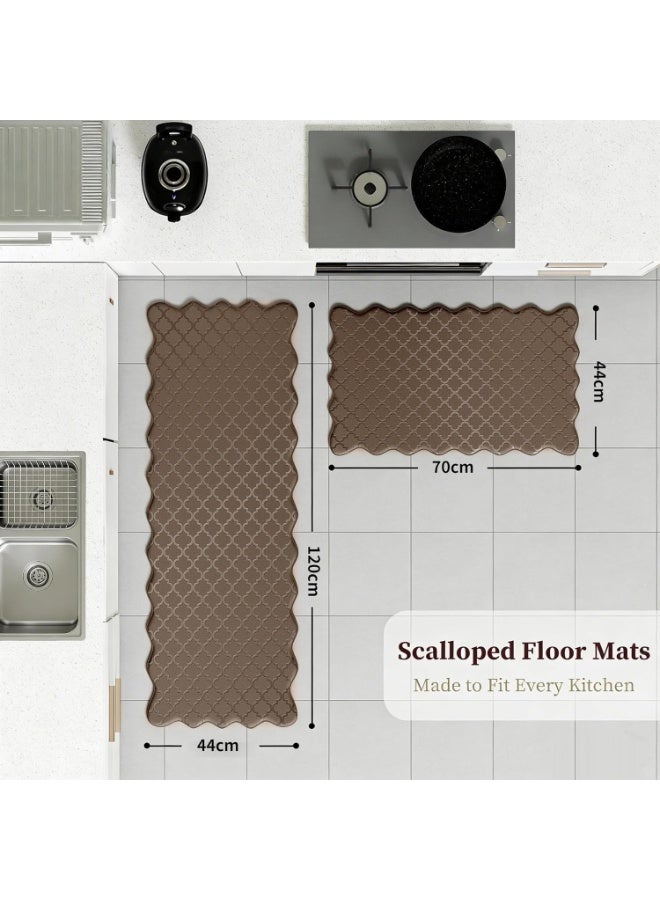 Arabest Kitchen Rug & Mat, Scalloped Embossed Kitchen Mats for Floor 2PCS Cushioned Anti Fatigue Waterproof Foam Kitchen Rugs Non Slip Washable Standing Mat for Office Sink, 44 * 75+44 * 120CM (Brown) - Image 2