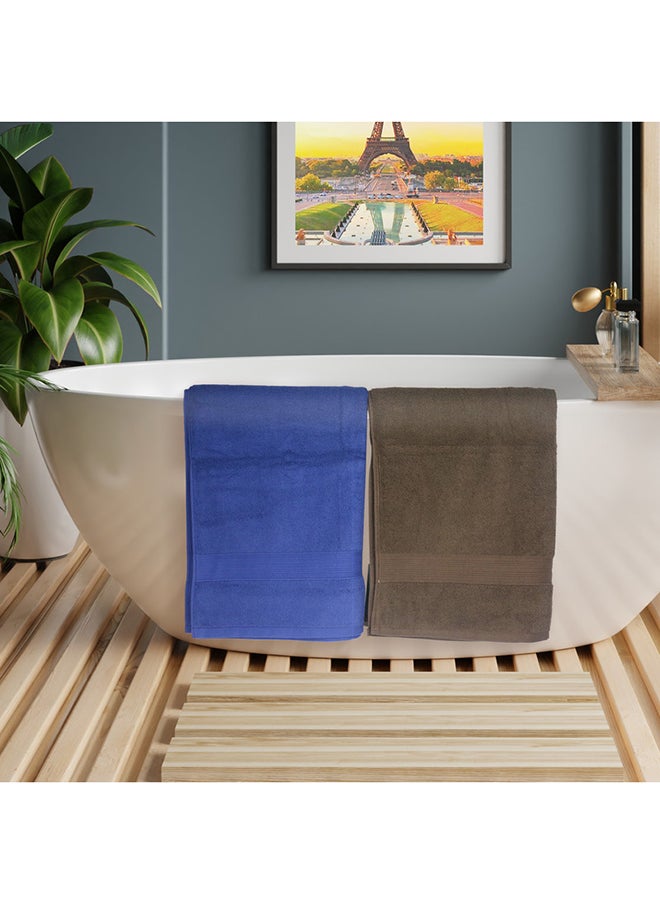 White Rose - 4 Piece Bathroom Towel Set BRAVO 550 GSM 100% Combed Cotton Terry 4 Bath Towel 70X140 cm Gentle Touch Extremely Absorbent Every Day Use Chocolate Brown & Royal Blue - Image 1