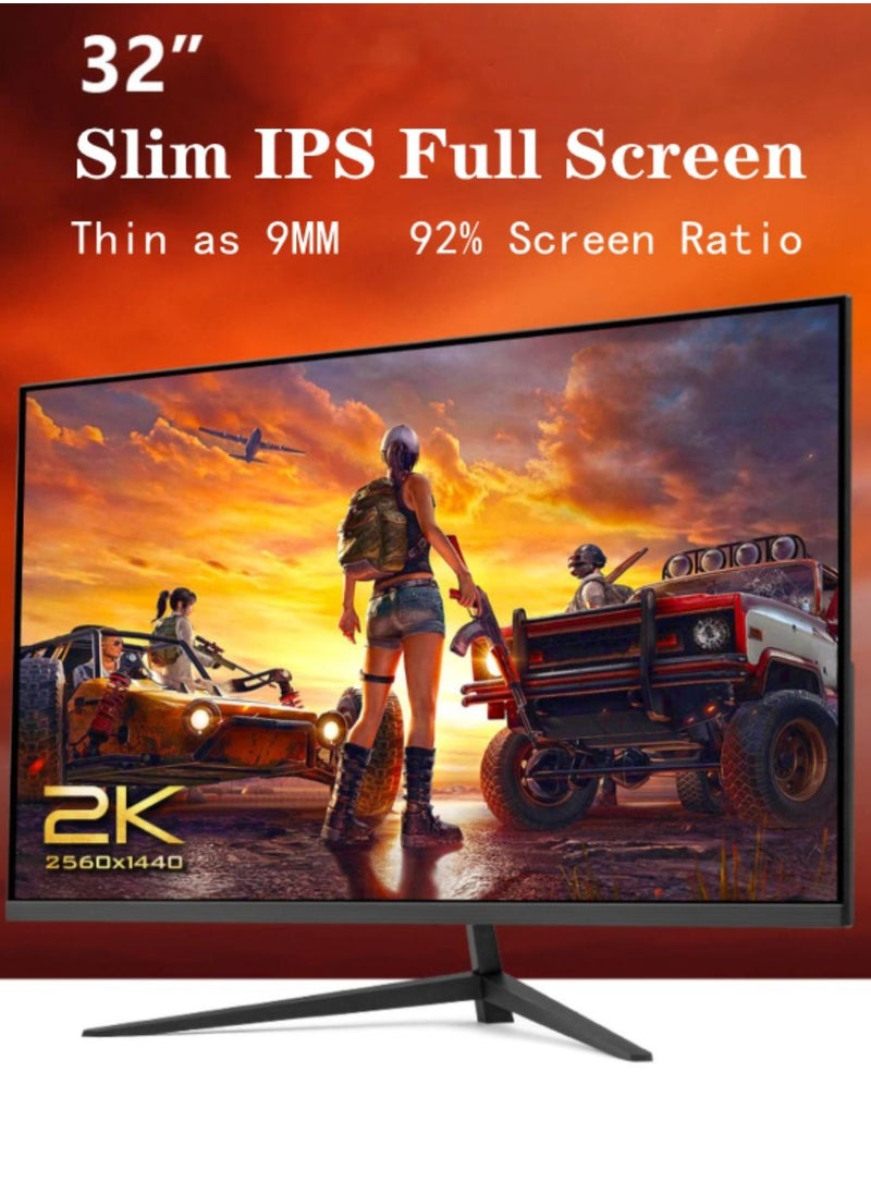HILUKE - 32 Inch 2K Computer Monitor, IPS 1440p Monitor with Ultra-Thin Bezels, HDR10, Freesync/G-sync, HDMI/DP Ports, Tilt Adjustable, Eyecare, Ideal for Business, Office, and Casual Gaming - Image 1