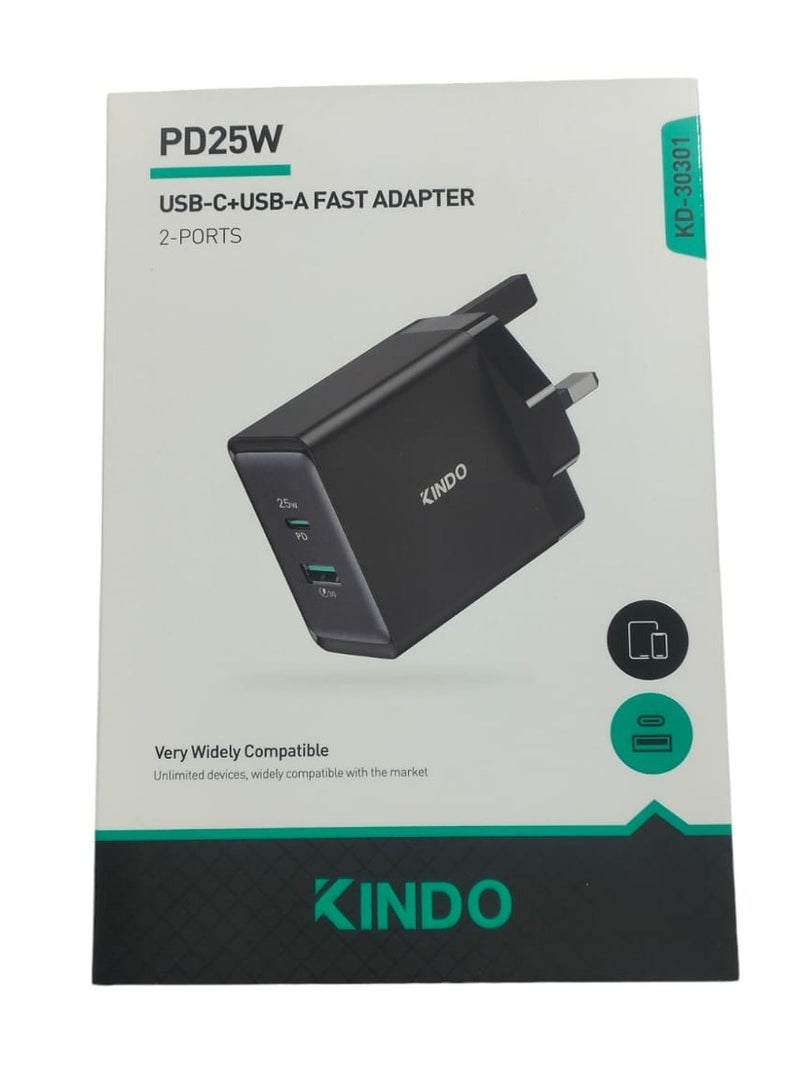 كيندو شاحن حائط عالمي 25 وات (منافذ Type-C PD+ USB) - Image 1