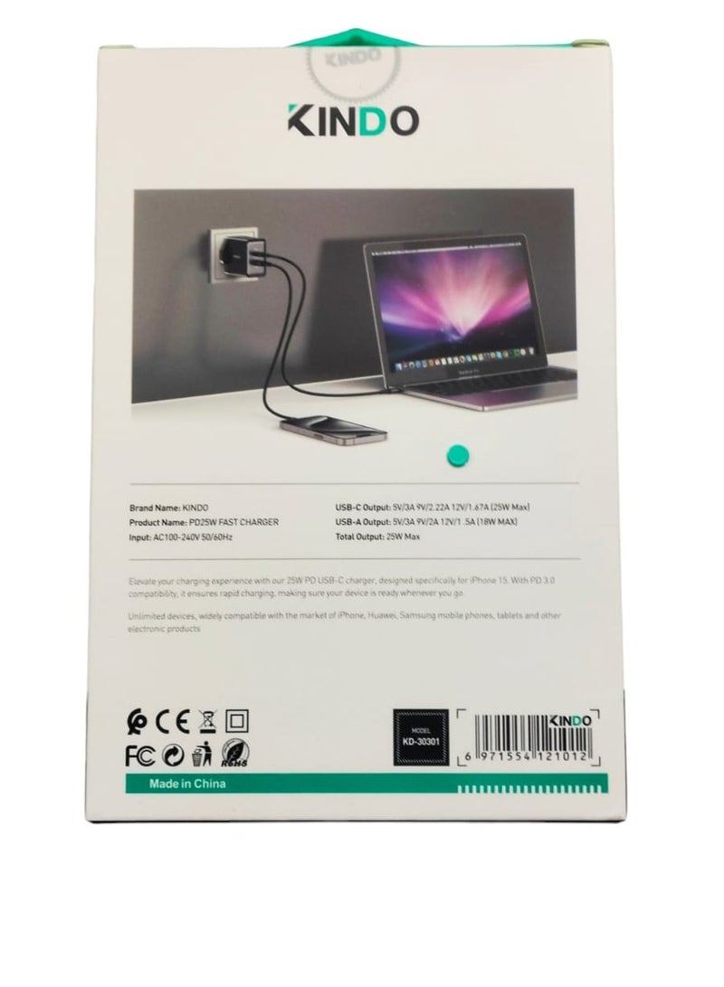 كيندو شاحن حائط عالمي 25 وات (منافذ Type-C PD+ USB) - Image 4