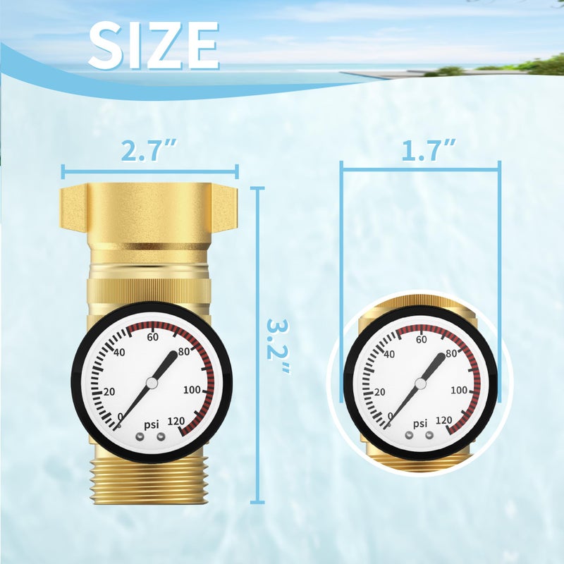 Rvhouse Brass RV Water Pressure Regulator with Gauge, RV Pressure Regulator Water with Filter Screen and NSF Certified, Easy Read Gauge, Fits Most RVs, Campers, Plumbing Systems, Travel Trailers - Image 2