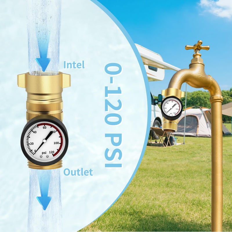 Rvhouse Brass RV Water Pressure Regulator with Gauge, RV Pressure Regulator Water with Filter Screen and NSF Certified, Easy Read Gauge, Fits Most RVs, Campers, Plumbing Systems, Travel Trailers - Image 4