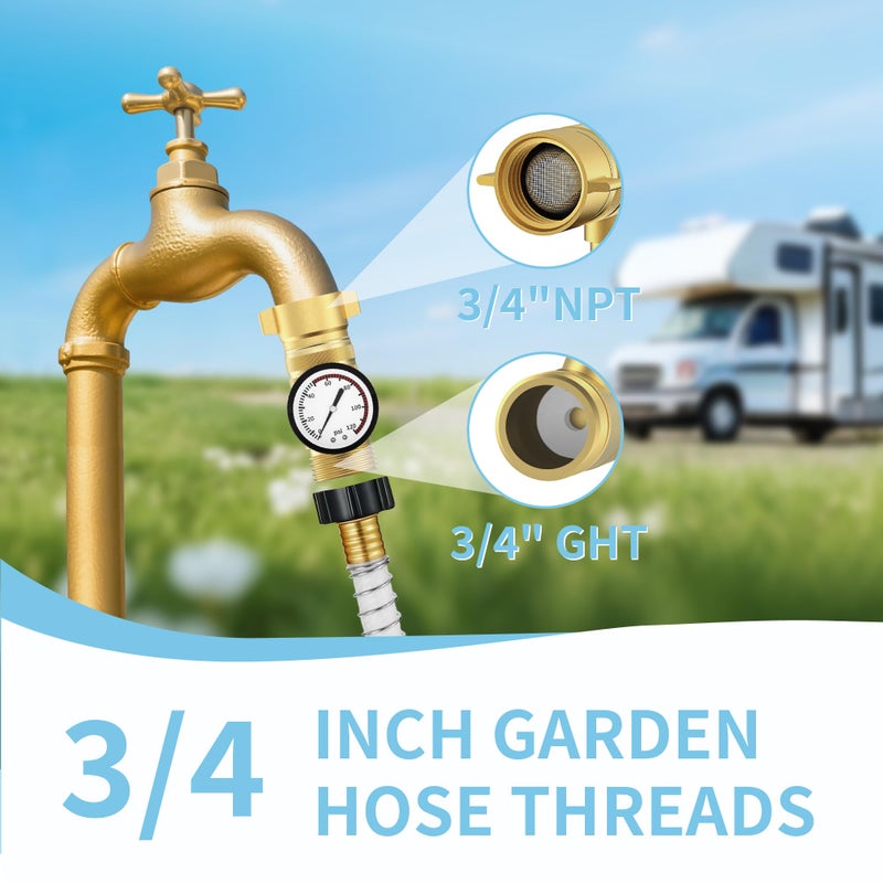 Rvhouse Brass RV Water Pressure Regulator with Gauge, RV Pressure Regulator Water with Filter Screen and NSF Certified, Easy Read Gauge, Fits Most RVs, Campers, Plumbing Systems, Travel Trailers - Image 3