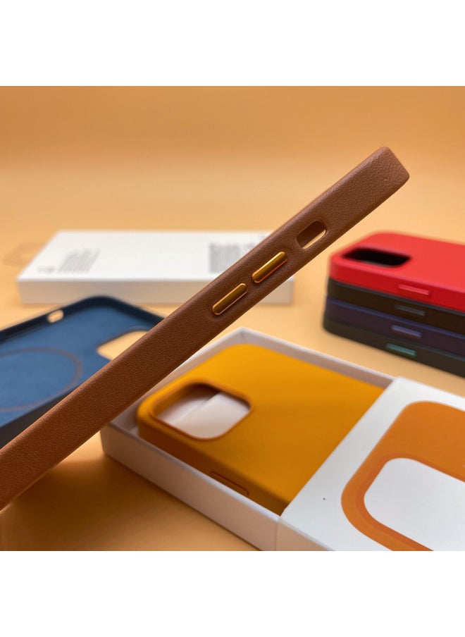 Generic - Suitable For Iphone12 Leather/genuine Leather Mobile Phone Case Magnetic Attraction With Animation For Apple Mini/Pro Max Protective Case-Color:Saddle Brown-Applicable Model:For Iphone 12/12pro [leather ★ Magnetic Animation ★ Logo] - Image 1