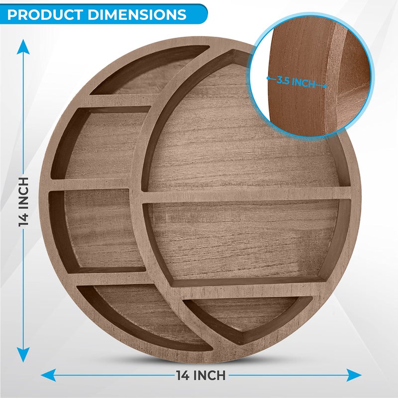 Nimpro Wooden Floating Moon Shelf Wall Decor - Decorative Boho Home Hanging Display Shelf for Bedroom, Dorm, Nursery - Easy Mount Storage for Crystals and Essential Oils - 14 x 14 x 3.5 (Light Brown) - Image 2