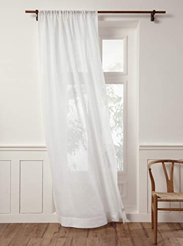Solino Home Solino Home White Linen Sheer Curtain 132 Inches Long  100 Pure Linen European Flax Window Treatment Panel 52 x 132 Inch  Light Filtering Rod Pocket Curtain for Living Room Bedroom 