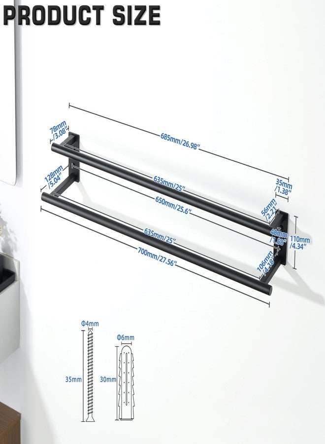 Alise Bathroom Double Towel Bars Wall Mount 28'' Towel Holder Towel Racks for Bathroom,SUS304 Stainless Steel Towel Hanger Towel Rails,Matte Black - Image 2
