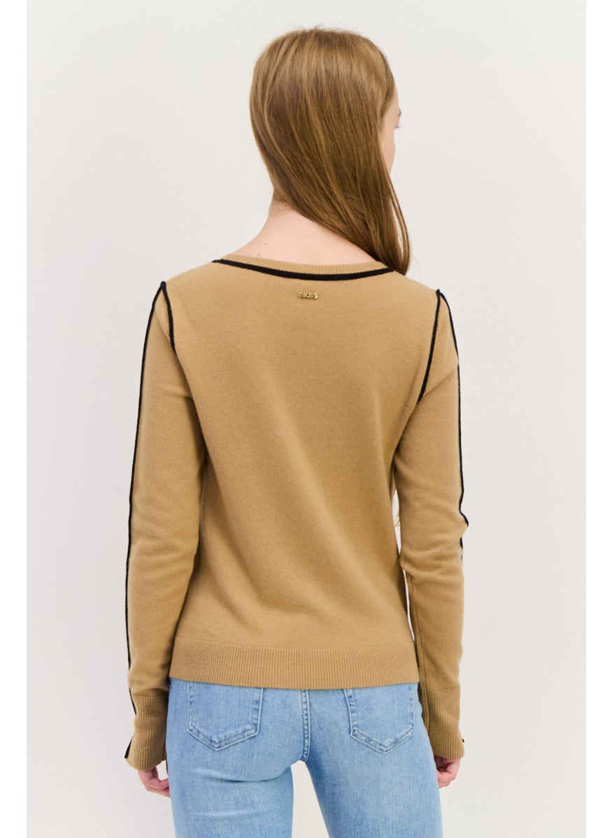 Women Crew Neck Textured Long Sleeves Sweater, Tan - pzsku/Z4524C98523DCC8835E41Z/45/_/1737642595/30693398-c8f0-4157-ae78-4c1d7dece005